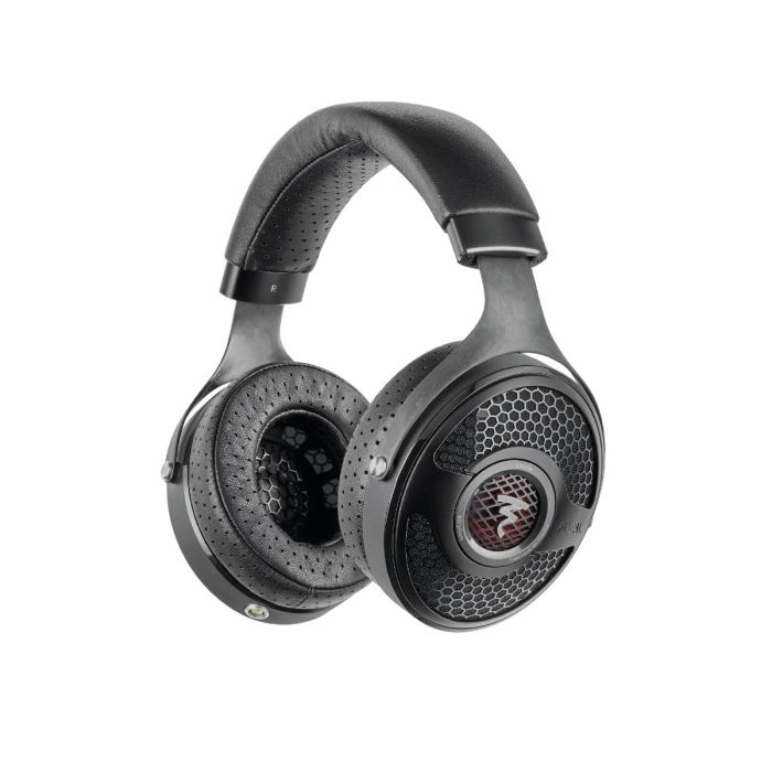Focal Utopia 2022 open-back reference headphones, showing the signature honeycomb grille and red driver accents. Isolated on a white background for premium Hi-Fi catalog use.