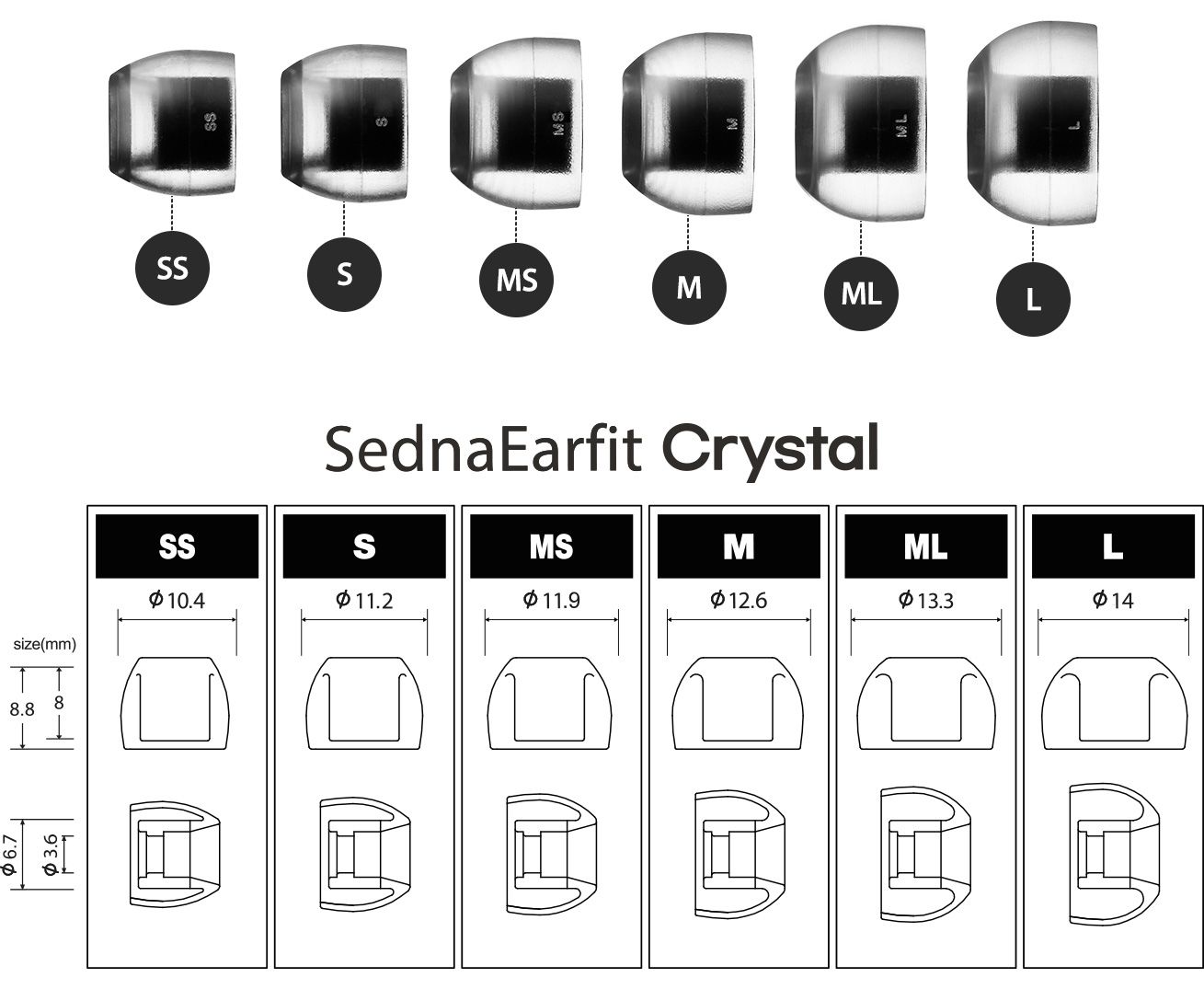 AZLA Crystal Standard Size Chart